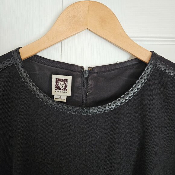 Anne Klein Black Fit & Flare Dress with Faux Leather Accents - Size 6 - Picture 3 of 6